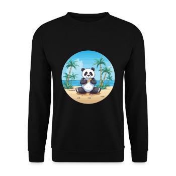 Panda-Karikatur-Yoga-Strand-Sommer-Illustration - Unisex Pullover - Schwarz - Vorne - Alina (178cm) & Michal (187cm)