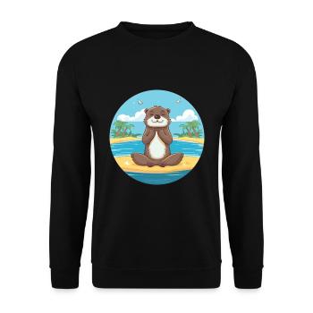 Otter-Karikatur-Yoga-Strand-Sommer-Illustration - Unisex Pullover - Schwarz - Vorne - Alina (178cm) & Michal (187cm)
