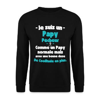Papy Pêcheur, Maître de la Canne à Pêche - Sweat-shirt Unisexe - noir - Devant - Alina (178cm) & Michal (187cm)