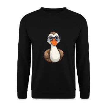 Gans mit Brille Cartoon Kawaii Illustration - Unisex Pullover - Schwarz - Vorne - Alina (178cm) & Michal (187cm)