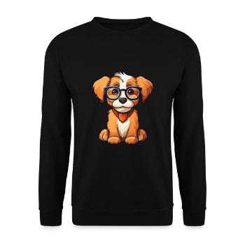 chien portant des lunettes dessin animé Kawaii Illustration - Sweat-shirt Unisexe - noir - Devant - Alina (178cm) & Michal (187cm)
