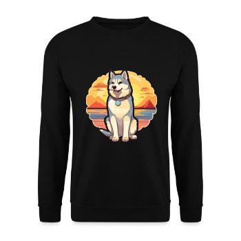 Husky Dog Funny Cartoon Kawaii Beach Illustration - Sweat-shirt Unisexe - noir - Devant - Alina (178cm) & Michal (187cm)
