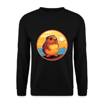 Cochon d’Inde Drôle de dessin animé Kawaii Beach Illustration - Sweat-shirt Unisexe - noir - Devant - Alina (178cm) & Michal (187cm)