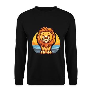 Löwe lustige Karikatur Kawaii Strand Illustration - Unisex Pullover - Schwarz - Vorne - Alina (178cm) & Michal (187cm)