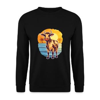 Kuh lustige Karikatur Kawaii Strand Illustration - Unisex Pullover - Schwarz - Vorne - Alina (178cm) & Michal (187cm)