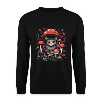 Champignon de chat Cottagecore - Sweat-shirt Unisexe - noir - Devant - Alina (178cm) & Michal (187cm)