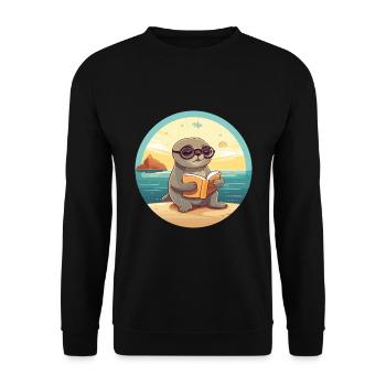 Sceau Mignon Drôle Dessin Animé Kawaii Livre Plage - Sweat-shirt Unisexe - noir - Devant - Alina (178cm) & Michal (187cm)