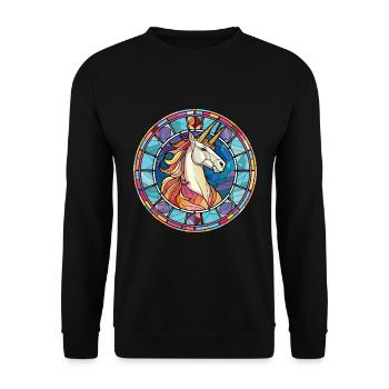 Einhorn bunte Aquarell-Tier-Illustration - Unisex Pullover - Schwarz - Vorne - Alina (178cm) & Michal (187cm)