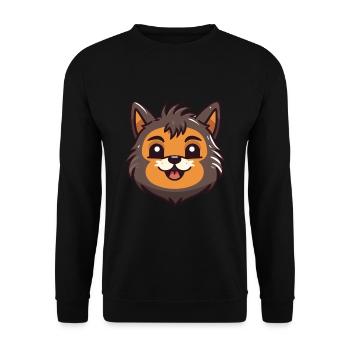Highlander Katze Karikatur Aquarell Illustration - Unisex Pullover - Schwarz - Vorne - Alina (178cm) & Michal (187cm)