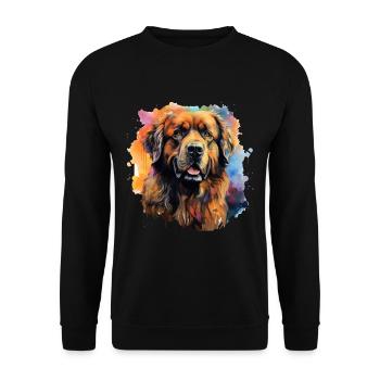 Leonberger Watercolor buntes Hundeportrait - Unisex Pullover - Schwarz - Vorne - Alina (178cm) & Michal (187cm)