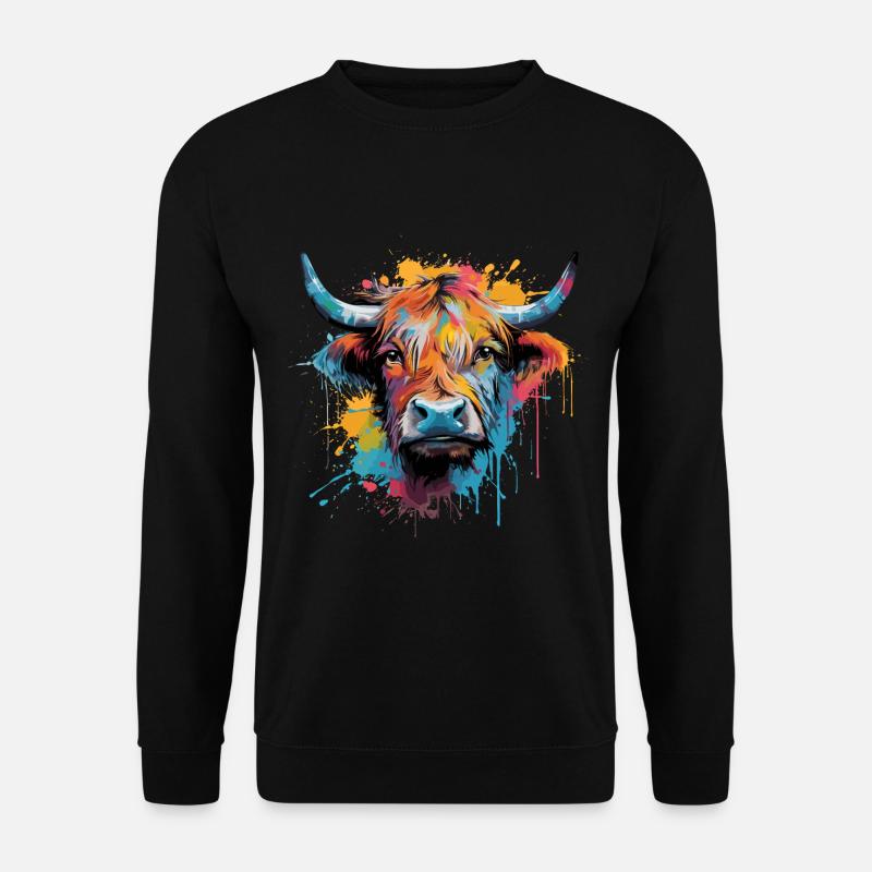 Highland Cow, Aquarell - Unisex Pullover - Schwarz