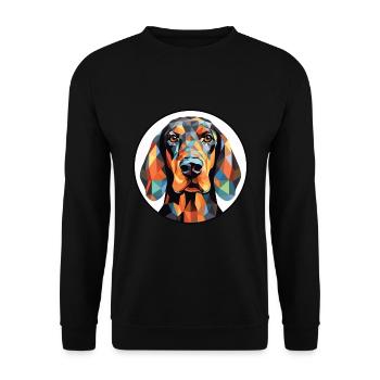 Schwarz und Tan Coonhound Hunderasse Aquarellglas - Unisex Pullover - Schwarz - Vorne - Alina (178cm) & Michal (187cm)