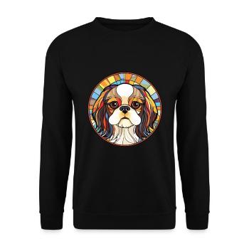 Japanische Kinn-Hunderasse Aquarell-Illustration - Unisex Pullover - Schwarz - Vorne - Alina (178cm) & Michal (187cm)