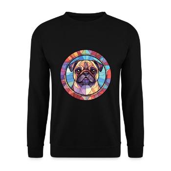 Mopshund Rasse bunte Aquarell-Illustration - Unisex Pullover - Schwarz - Vorne - Alina (178cm) & Michal (187cm)