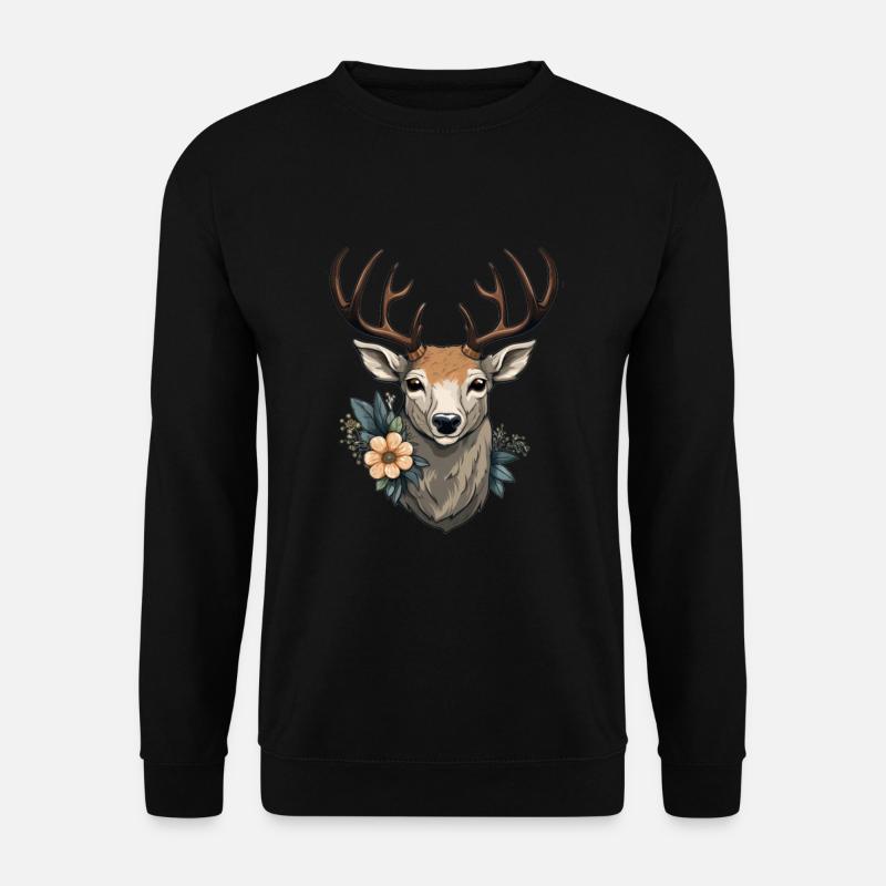 Hirsch Blumen - Unisex Pullover - Schwarz