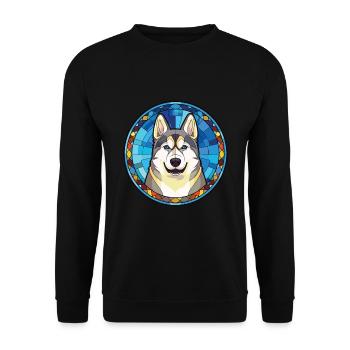 Husky-Hunderasse Bunte Aquarell-Illustration - Unisex Pullover - Schwarz - Vorne - Alina (178cm) & Michal (187cm)