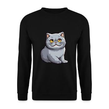 Britische Falte Kurzhaar Katze Karikatur Aquarell Kunst - Unisex Pullover - Schwarz - Vorne - Alina (178cm) & Michal (187cm)