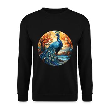 Peacock Colorful Watercolor Animal Illustration - Unisex Sweatshirt - black - Front - Alina (178cm) & Michal (187cm)