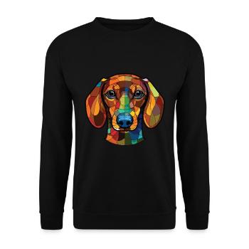 Dackelhund Buntes Aquarell Tier Cartoon - Unisex Pullover - Schwarz - Vorne - Alina (178cm) & Michal (187cm)