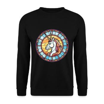 Einhorn bunte Aquarell Tier Illustration - Unisex Pullover - Schwarz - Vorne - Alina (178cm) & Michal (187cm)