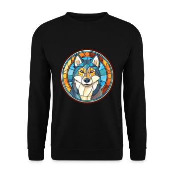 Husky-Hund Bunte Aquarell-Tier-Illustration - Unisex Pullover - Schwarz - Vorne - Alina (178cm) & Michal (187cm)