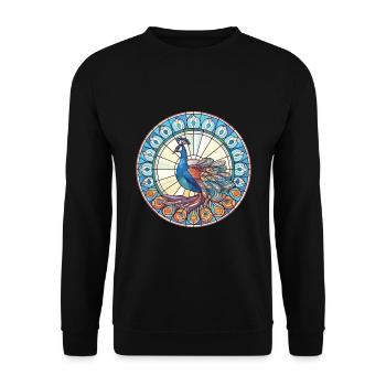Pfau Buntes Aquarell Tier Illustration - Unisex Pullover - Schwarz - Vorne - Alina (178cm) & Michal (187cm)