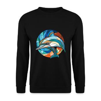 Dolphin Colorful Watercolor Animal Illustration - Unisex Sweatshirt - black - Front - Alina (178cm) & Michal (187cm)