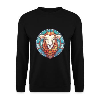 Schaf buntes Aquarell Tier Haustier Illustration - Unisex Pullover - Schwarz - Vorne - Alina (178cm) & Michal (187cm)