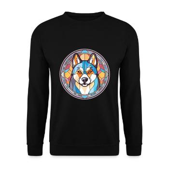 Husky-Hund Bunte Aquarell-Tier-Illustration - Unisex Pullover - Schwarz - Vorne - Alina (178cm) & Michal (187cm)