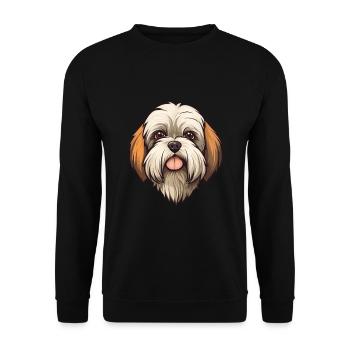 Lhasa Apso Hunderasse Cartoon Kawaii Illustration - Unisex Pullover - Schwarz - Vorne - Alina (178cm) & Michal (187cm)