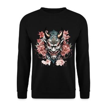 Demon Hannya Mask with Flowers - Unisex Sweatshirt - black - Front - Alina (178cm) & Michal (187cm)