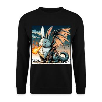 Feuerspeiender Hase Drache #01 - Unisex Pullover - Schwarz - Vorne - Alina (178cm) & Michal (187cm)