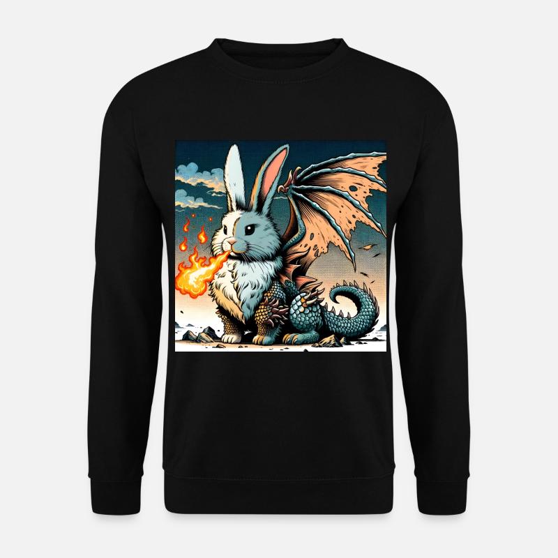 Feuerspeiender Hase Drache #01 - Unisex Pullover - Schwarz