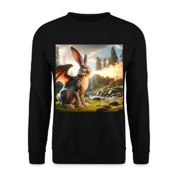 Feuerspeiender Hase Drache #08 - Unisex Pullover - Schwarz - Vorne - Alina (178cm) & Michal (187cm)
