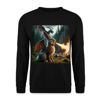 Feuerspeiender Hase Drache #21 - Unisex Pullover - Schwarz - Vorne - Alina (178cm) & Michal (187cm)
