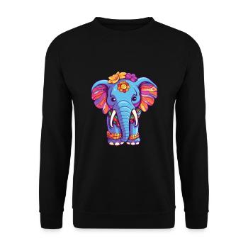 Elephant Colorful Watercolor Cartoon Kawaii Animal - Unisex Sweatshirt - black - Front - Alina (178cm) & Michal (187cm)