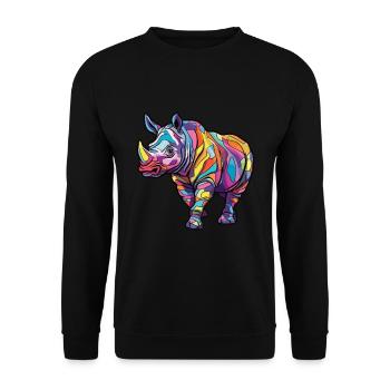 Rhino Colorful Watercolor Cartoon Kawaii Animal - Unisex Sweatshirt - black - Front - Alina (178cm) & Michal (187cm)