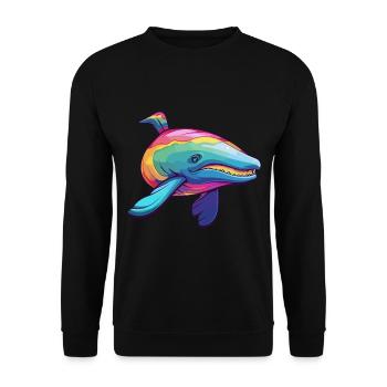 Wal bunte Aquarell-Karikatur Kawaii-Tier - Unisex Pullover - Schwarz - Vorne - Alina (178cm) & Michal (187cm)