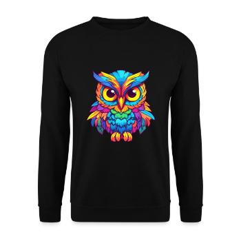 Owl Colorful Watercolor Cartoon Kawaii Animal - Unisex Sweatshirt - black - Front - Alina (178cm) & Michal (187cm)