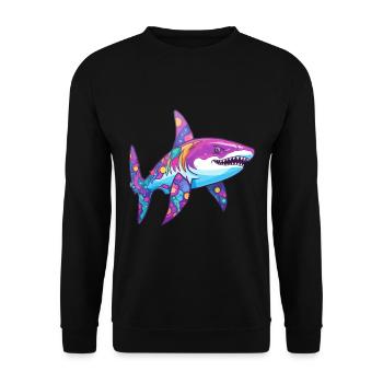 Shark Colorful Watercolor Cartoon Kawaii Animal - Unisex Sweatshirt - black - Front - Alina (178cm) & Michal (187cm)