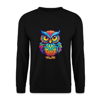 Owl Colorful Watercolor Cartoon Kawaii Animal - Unisex Sweatshirt - black - Front - Alina (178cm) & Michal (187cm)