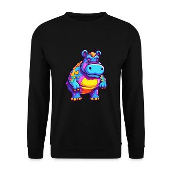Nilpferd bunte Aquarell-Karikatur Kawaii-Tier - Unisex Pullover - Schwarz - Vorne - Alina (178cm) & Michal (187cm)