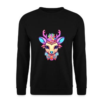 Cerf Aquarelle Colorée Dessin Animé Kawaii Animal - Sweat-shirt Unisexe - noir - Devant - Alina (178cm) & Michal (187cm)