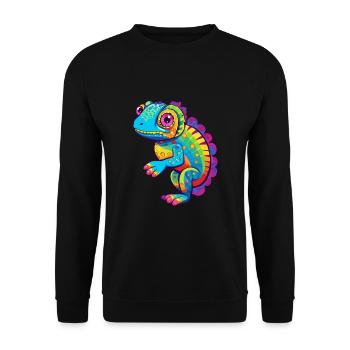 Chamäleon Bunte Aquarell-Karikatur Kawaii Anima - Unisex Pullover - Schwarz - Vorne - Alina (178cm) & Michal (187cm)