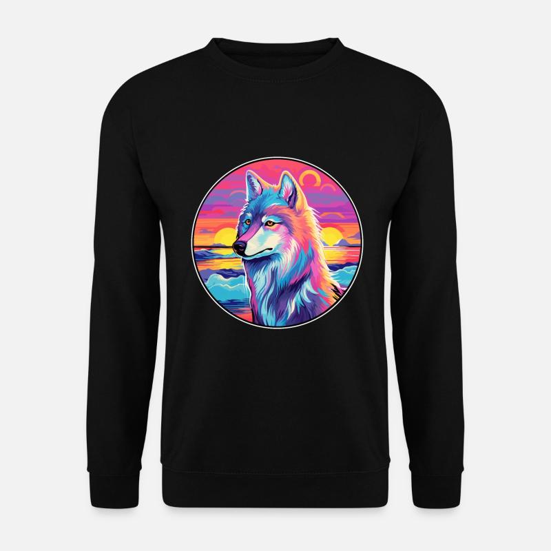 Arktischer Wolf Bunte Aquarell-Karikatur Kawaii Haustier - Unisex Pullover - Schwarz