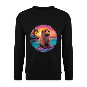 Beaver Colorful Watercolor Cartoon Kawaii Animal - Unisex Sweatshirt - black - Front - Alina (178cm) & Michal (187cm)