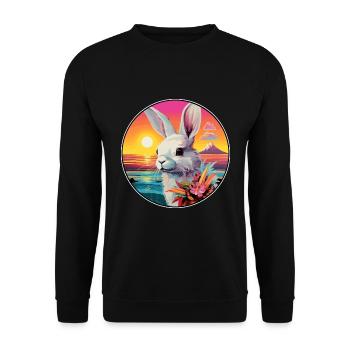 Hase buntes Aquarell Cartoon Kawaii Tier - Unisex Pullover - Schwarz - Vorne - Alina (178cm) & Michal (187cm)