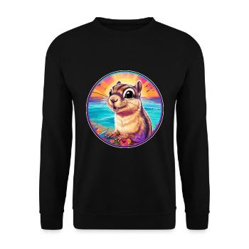 Chipmunk Colorful Watercolor Cartoon Kawaii Animal - Unisex Sweatshirt - black - Front - Alina (178cm) & Michal (187cm)