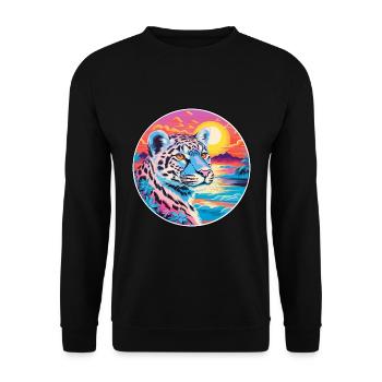 Snow Leopard Colorful Watercolor Cartoon Kawaii - Unisex Sweatshirt - black - Front - Alina (178cm) & Michal (187cm)