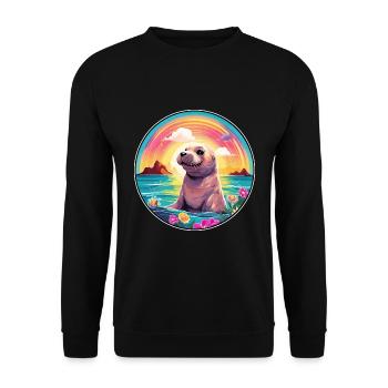 Seal Colorful Watercolor Cartoon Kawaii Animal - Unisex Sweatshirt - black - Front - Alina (178cm) & Michal (187cm)
